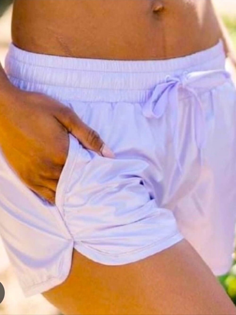 ZYIA Active Lilac Shine Bomber Short SzL Drawstring Pockets Athletic Run Women